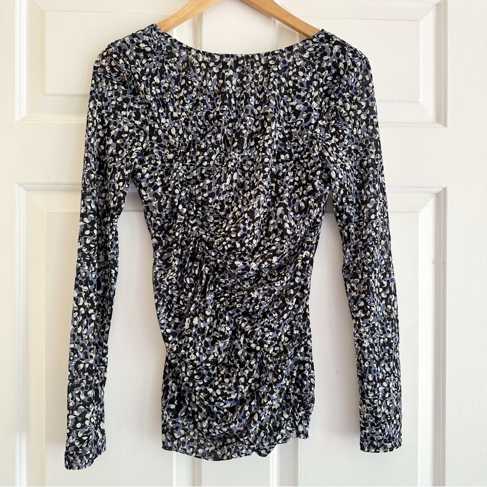 Kenneth Cole New York Floral‎ Mesh Long Sleeve Ruched Top Size PM
